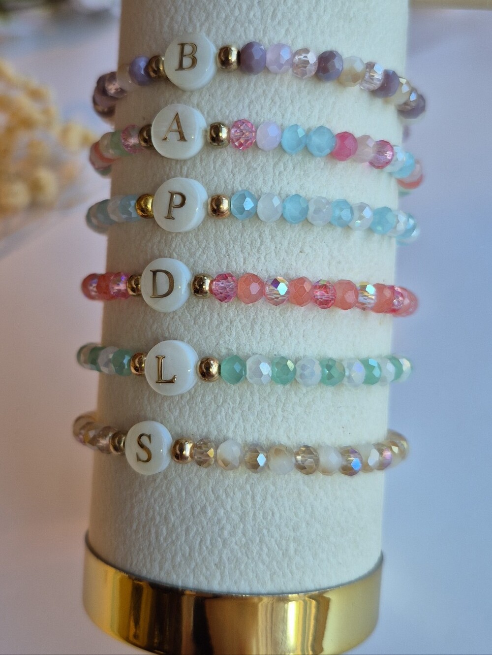 Personalized Crystal Bracelet Multicolor Bead Initial Bracelet - Pastel Letters